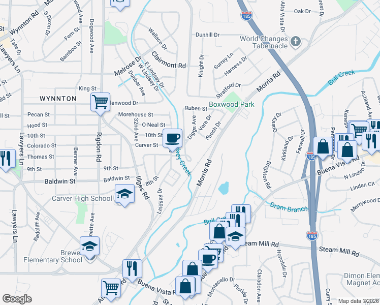 map of restaurants, bars, coffee shops, grocery stores, and more near 925 Morris Road in Columbus