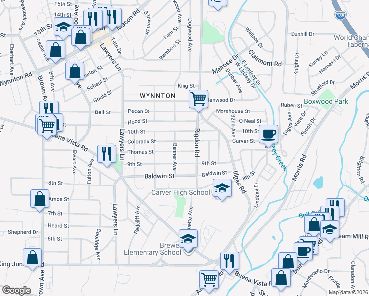 map of restaurants, bars, coffee shops, grocery stores, and more near in Columbus