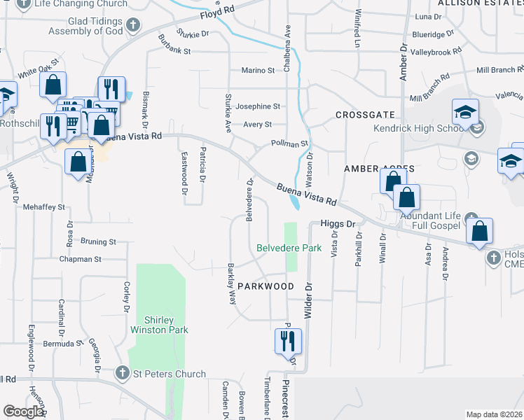 map of restaurants, bars, coffee shops, grocery stores, and more near 897 Baxley Way in Columbus