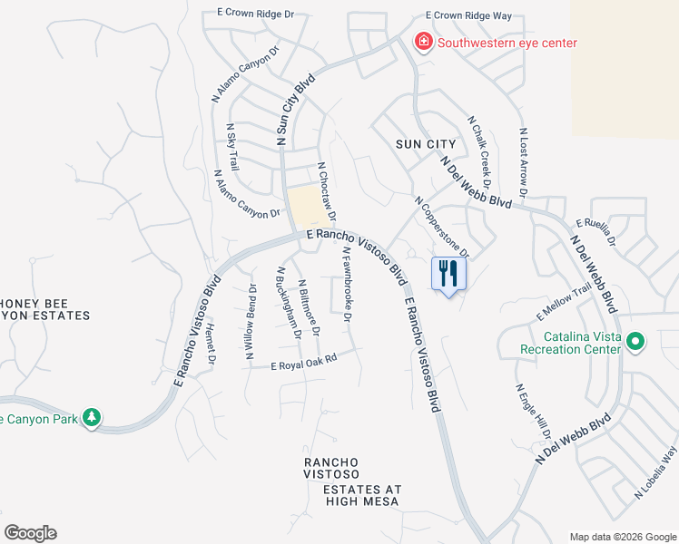 map of restaurants, bars, coffee shops, grocery stores, and more near 14247 North Fawnbrooke Drive in Oro Valley