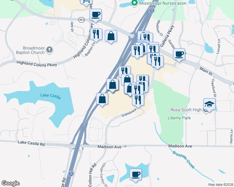 map of restaurants, bars, coffee shops, grocery stores, and more near 7731 Old Canton Road in Madison