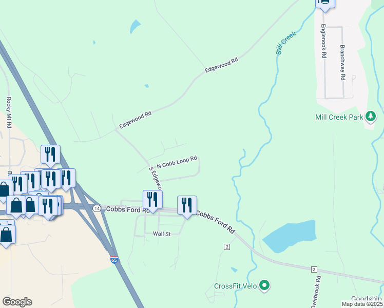 map of restaurants, bars, coffee shops, grocery stores, and more near 2541 North Cobb Loop Road in Millbrook