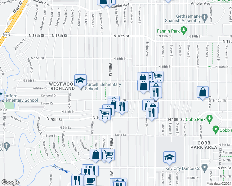 map of restaurants, bars, coffee shops, grocery stores, and more near 1264 Glenhaven Drive in Abilene