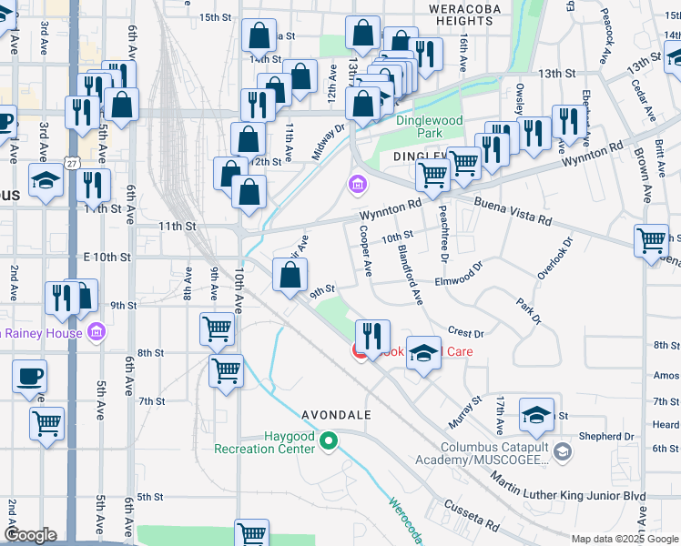 map of restaurants, bars, coffee shops, grocery stores, and more near 912 Magnolia Avenue in Columbus