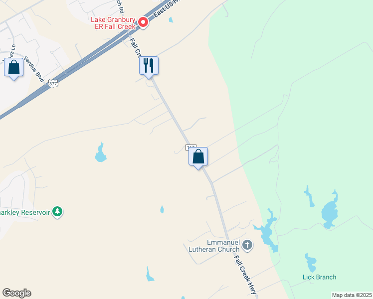 map of restaurants, bars, coffee shops, grocery stores, and more near 810 Fall Creek Highway in Granbury