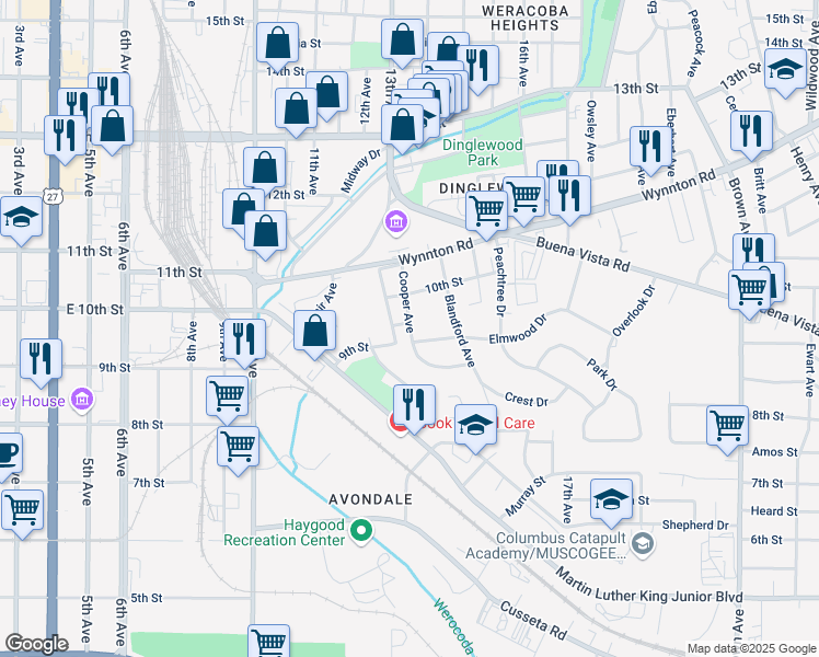 map of restaurants, bars, coffee shops, grocery stores, and more near 922 Cooper Avenue in Columbus