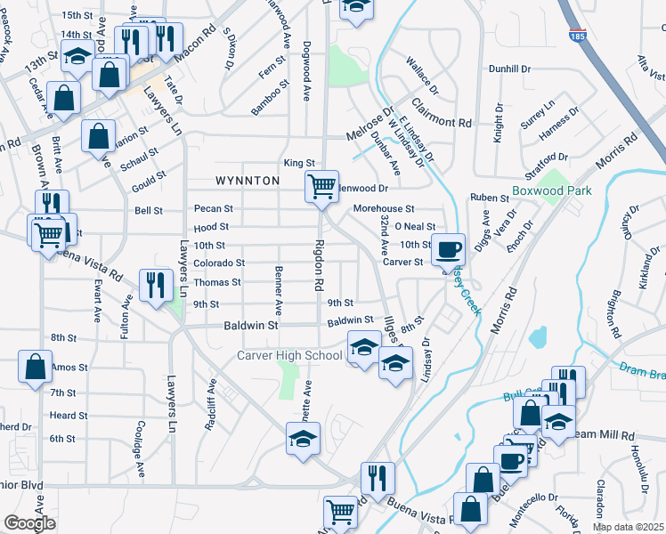 map of restaurants, bars, coffee shops, grocery stores, and more near 3014 Colorado Street in Columbus