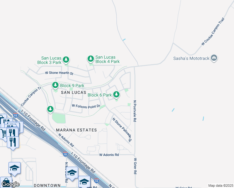 map of restaurants, bars, coffee shops, grocery stores, and more near 14201 North Supine Trail in Marana