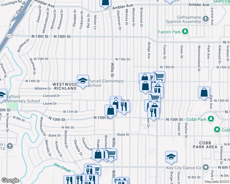 map of restaurants, bars, coffee shops, grocery stores, and more near 1281 North Willis Street in Abilene