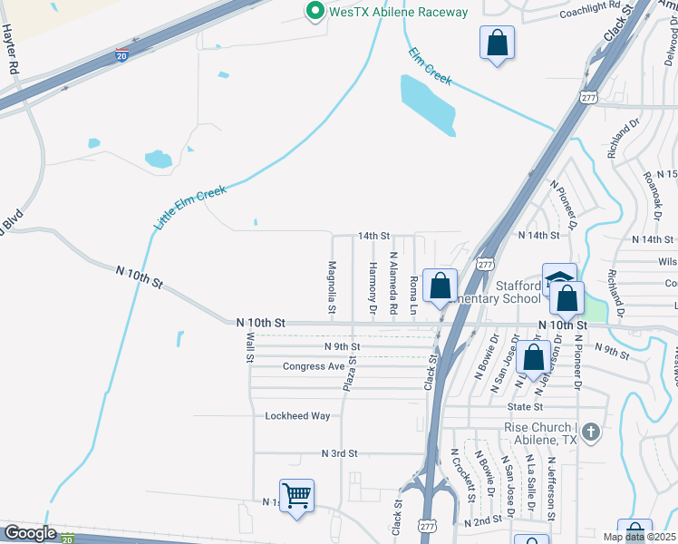 map of restaurants, bars, coffee shops, grocery stores, and more near 1234 Magnolia Street in Abilene