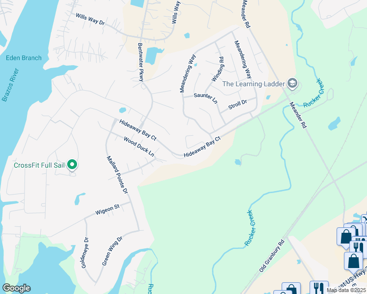 map of restaurants, bars, coffee shops, grocery stores, and more near 804 Rambling Court in Granbury