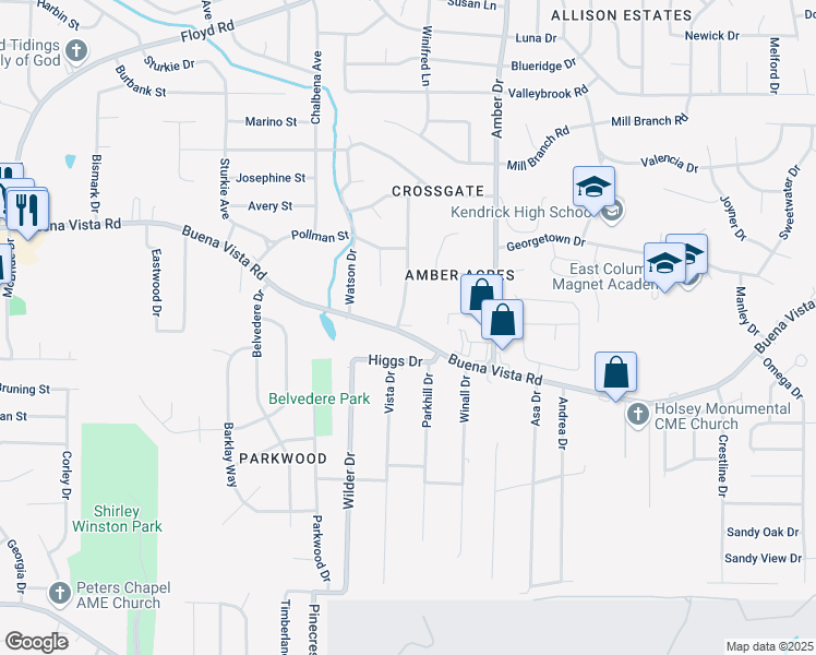 map of restaurants, bars, coffee shops, grocery stores, and more near 622 Greenbriar Drive in Columbus