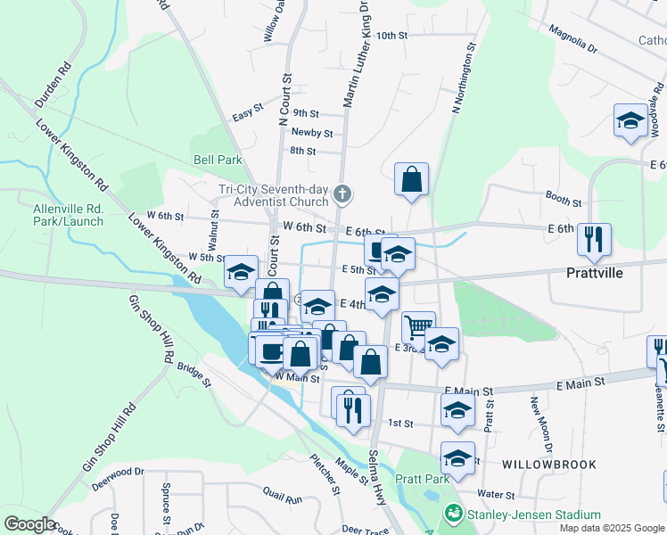 map of restaurants, bars, coffee shops, grocery stores, and more near North Chestnut Street in Prattville
