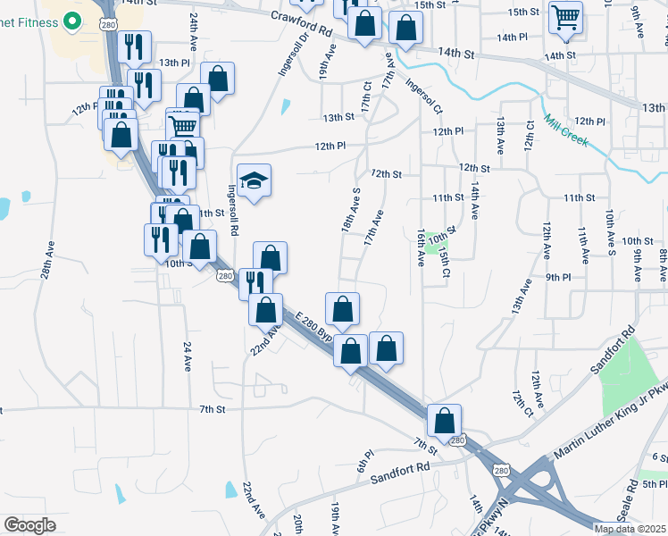 map of restaurants, bars, coffee shops, grocery stores, and more near 931 18th Avenue in Phenix City