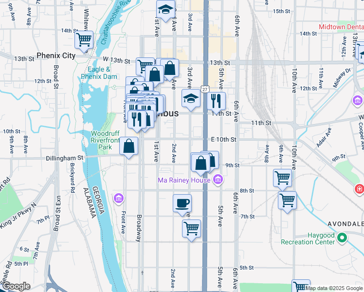 map of restaurants, bars, coffee shops, grocery stores, and more near 944 2nd Ave in Columbus