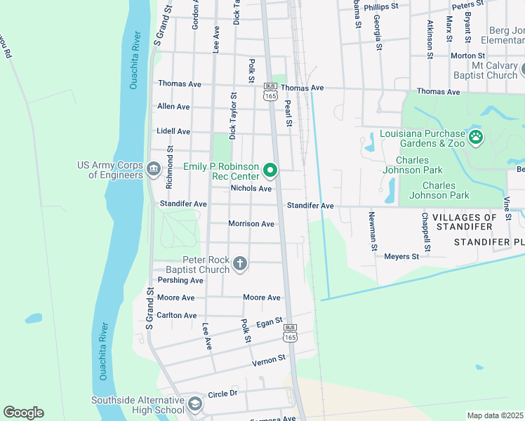 map of restaurants, bars, coffee shops, grocery stores, and more near 614 Standifer Avenue in Monroe