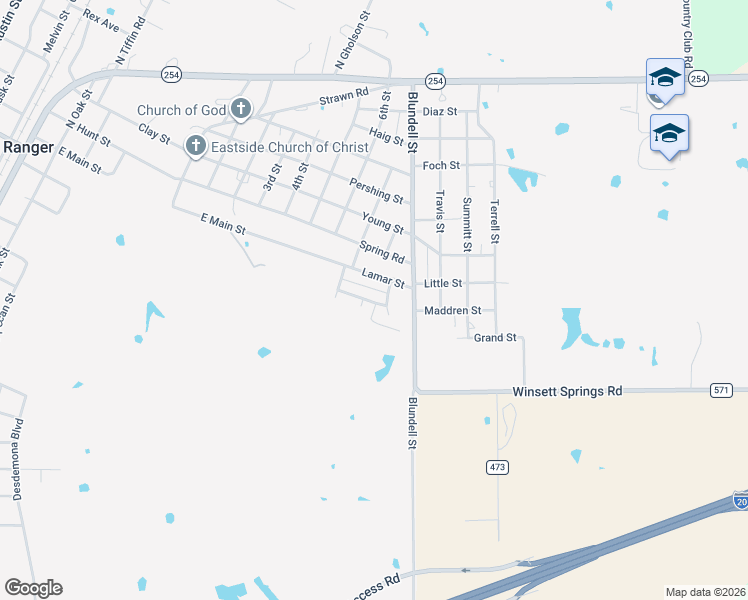 map of restaurants, bars, coffee shops, grocery stores, and more near 1231 Meadowbrook Street in Ranger