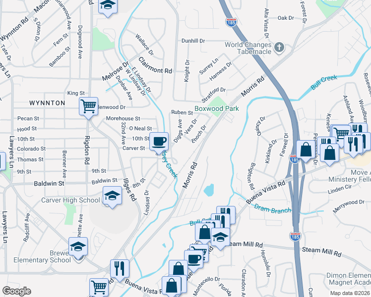 map of restaurants, bars, coffee shops, grocery stores, and more near 925 Morris Road in Columbus