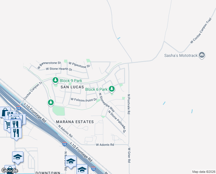 map of restaurants, bars, coffee shops, grocery stores, and more near 14217 North Supine Trail in Marana
