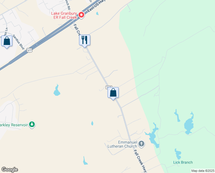 map of restaurants, bars, coffee shops, grocery stores, and more near 810 Fall Creek Highway in Granbury