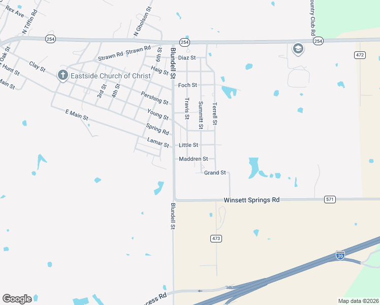 map of restaurants, bars, coffee shops, grocery stores, and more near 101 Travis Street in Ranger