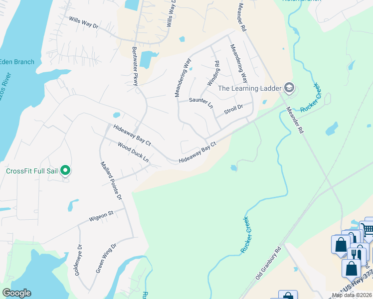 map of restaurants, bars, coffee shops, grocery stores, and more near 808 Rambling Court in Granbury