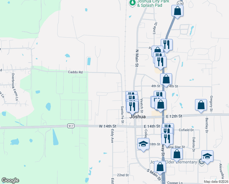 map of restaurants, bars, coffee shops, grocery stores, and more near 302 6th Street in Joshua