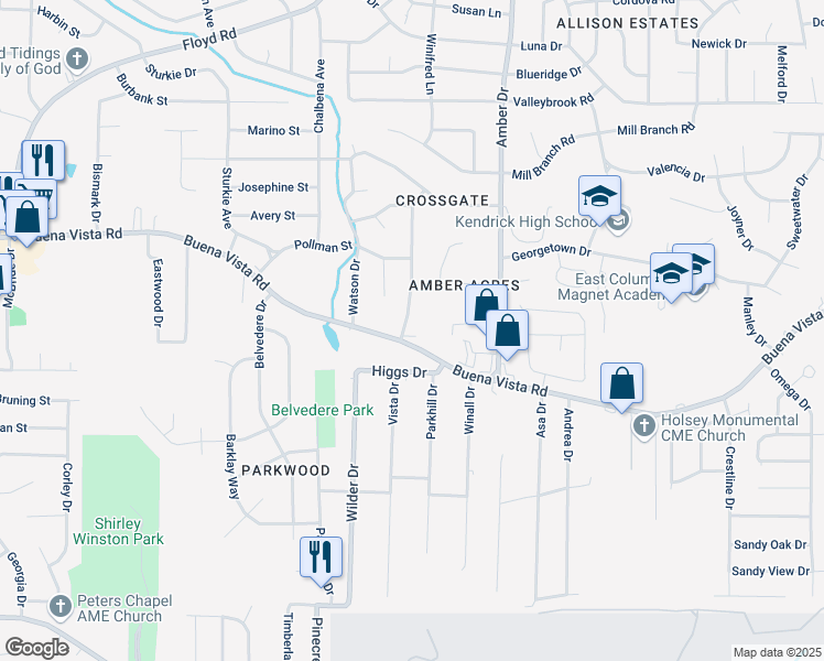 map of restaurants, bars, coffee shops, grocery stores, and more near 622 Greenbriar Drive in Columbus