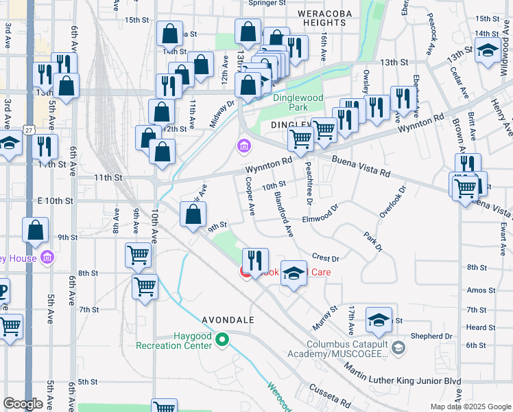 map of restaurants, bars, coffee shops, grocery stores, and more near 922 Cooper Avenue in Columbus
