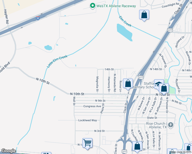 map of restaurants, bars, coffee shops, grocery stores, and more near 1234 Magnolia Street in Abilene