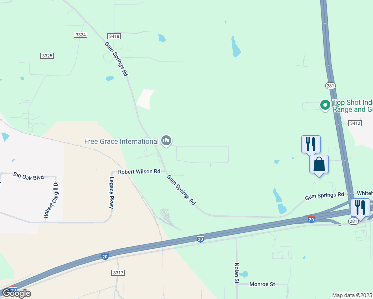 map of restaurants, bars, coffee shops, grocery stores, and more near 14 Circle Road in Longview