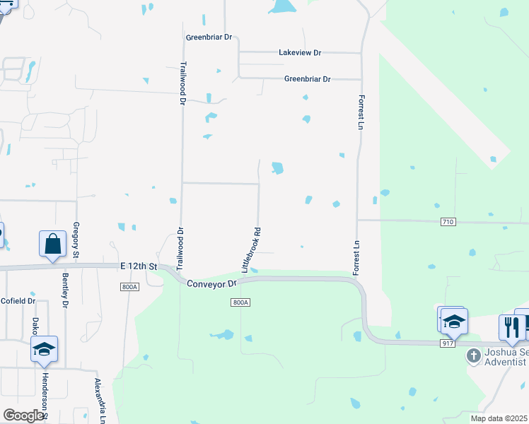 map of restaurants, bars, coffee shops, grocery stores, and more near 221 Littlebrook Road in Joshua