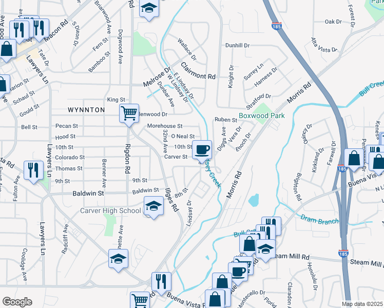 map of restaurants, bars, coffee shops, grocery stores, and more near 3321 Carver Street in Columbus