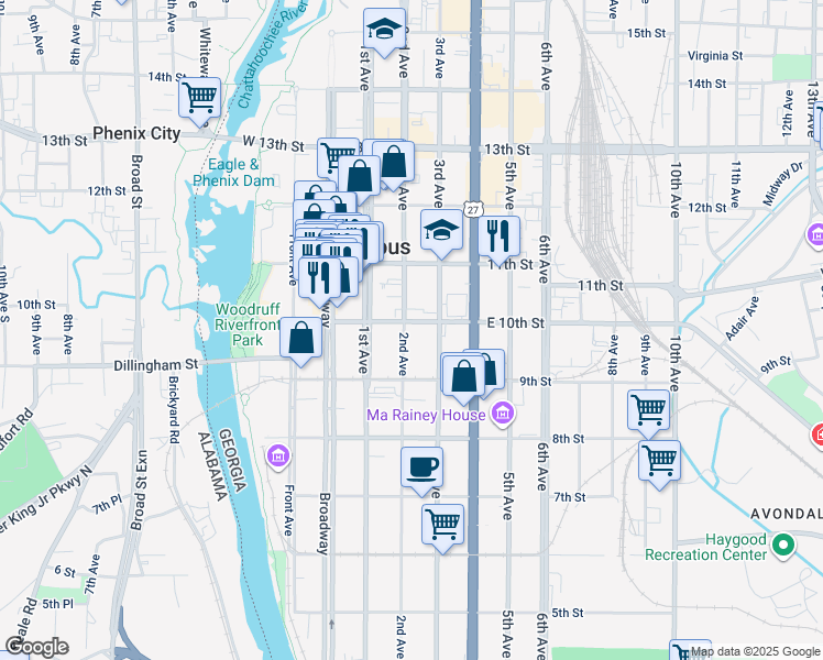map of restaurants, bars, coffee shops, grocery stores, and more near 944 2nd Avenue in Columbus