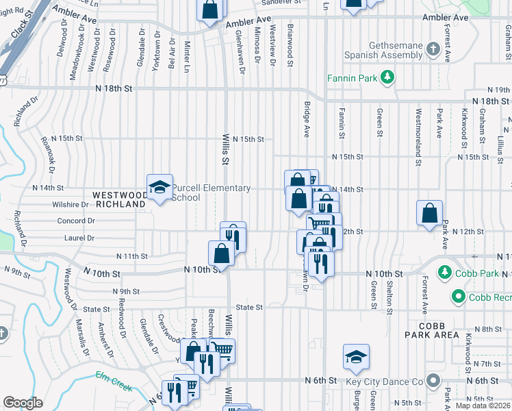 map of restaurants, bars, coffee shops, grocery stores, and more near 1319 Mimosa Drive in Abilene