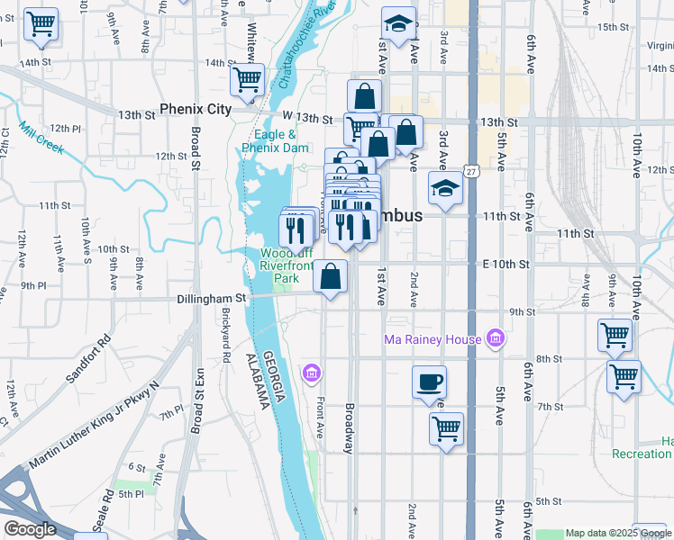 map of restaurants, bars, coffee shops, grocery stores, and more near 24 West 10th Street in Columbus