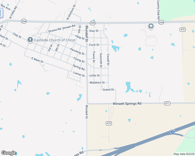 map of restaurants, bars, coffee shops, grocery stores, and more near 101 Travis Street in Ranger