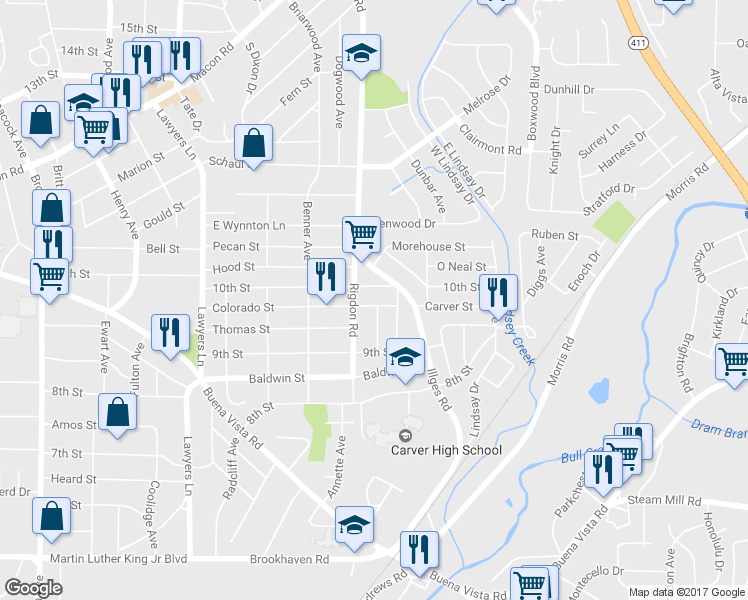 map of restaurants, bars, coffee shops, grocery stores, and more near 3019 Colorado Street in Columbus