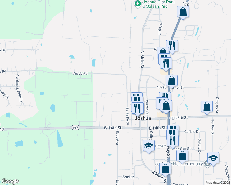 map of restaurants, bars, coffee shops, grocery stores, and more near 302 6th St in Joshua