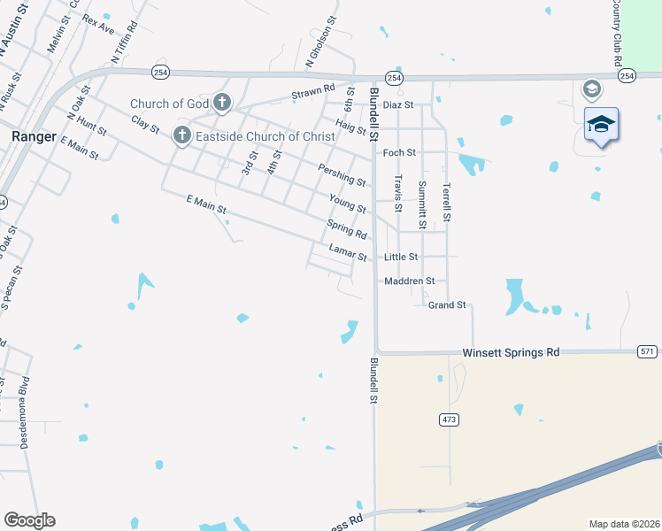 map of restaurants, bars, coffee shops, grocery stores, and more near 1231 Meadowbrook Street in Ranger