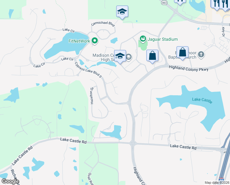 map of restaurants, bars, coffee shops, grocery stores, and more near 725 Huntington Cove in Madison