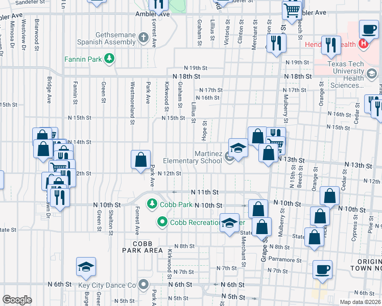 map of restaurants, bars, coffee shops, grocery stores, and more near 1318 Lillius Street in Abilene