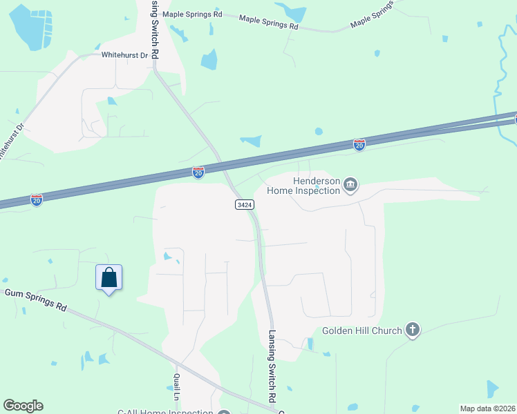 map of restaurants, bars, coffee shops, grocery stores, and more near 3449 Lansing Switch Road in Longview