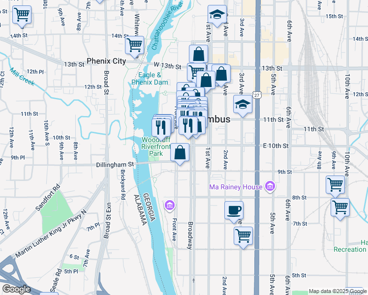 map of restaurants, bars, coffee shops, grocery stores, and more near 18 West 10th Street in Columbus