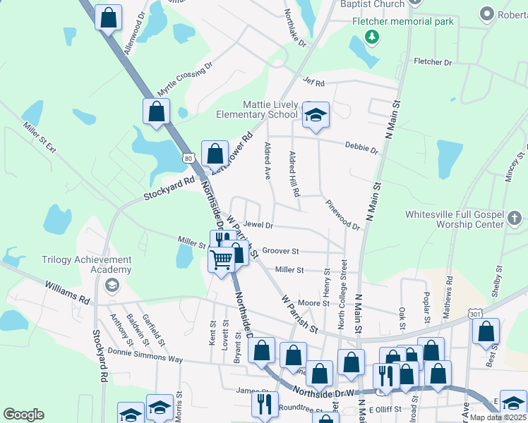 map of restaurants, bars, coffee shops, grocery stores, and more near 4 Nelson Way in Statesboro