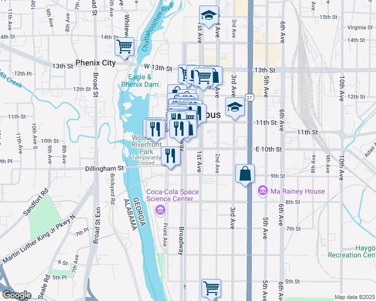 map of restaurants, bars, coffee shops, grocery stores, and more near 20 East 10th Street in Columbus
