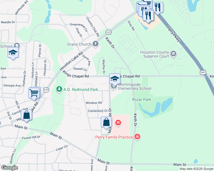 map of restaurants, bars, coffee shops, grocery stores, and more near 101 Sherwood Road in Perry