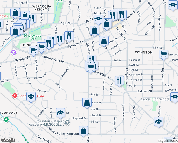 map of restaurants, bars, coffee shops, grocery stores, and more near 917 Brown Avenue in Columbus