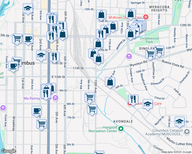 map of restaurants, bars, coffee shops, grocery stores, and more near 1000 10th Avenue in Columbus
