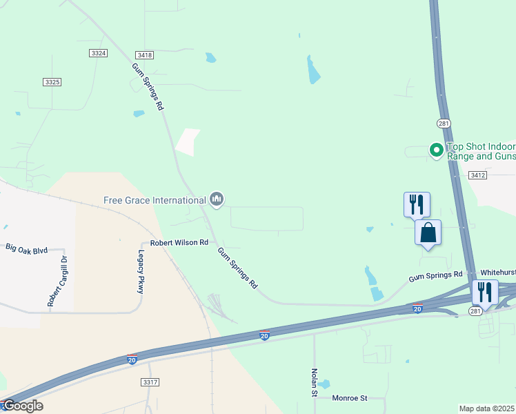 map of restaurants, bars, coffee shops, grocery stores, and more near 14 Circle Road in Longview